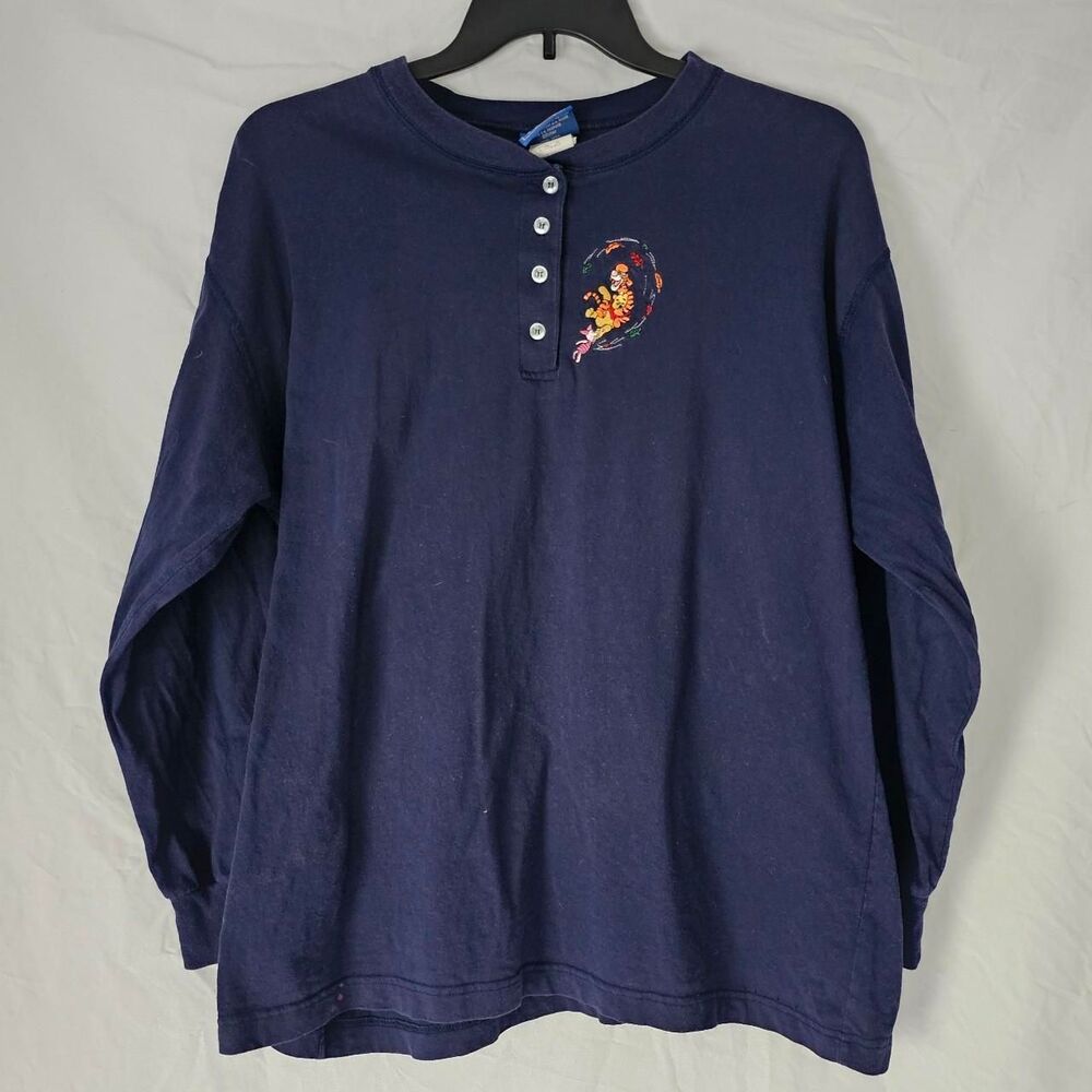 Vintage y2k 2000s 90s pooh bear tiger navy embroidered long sleeve
